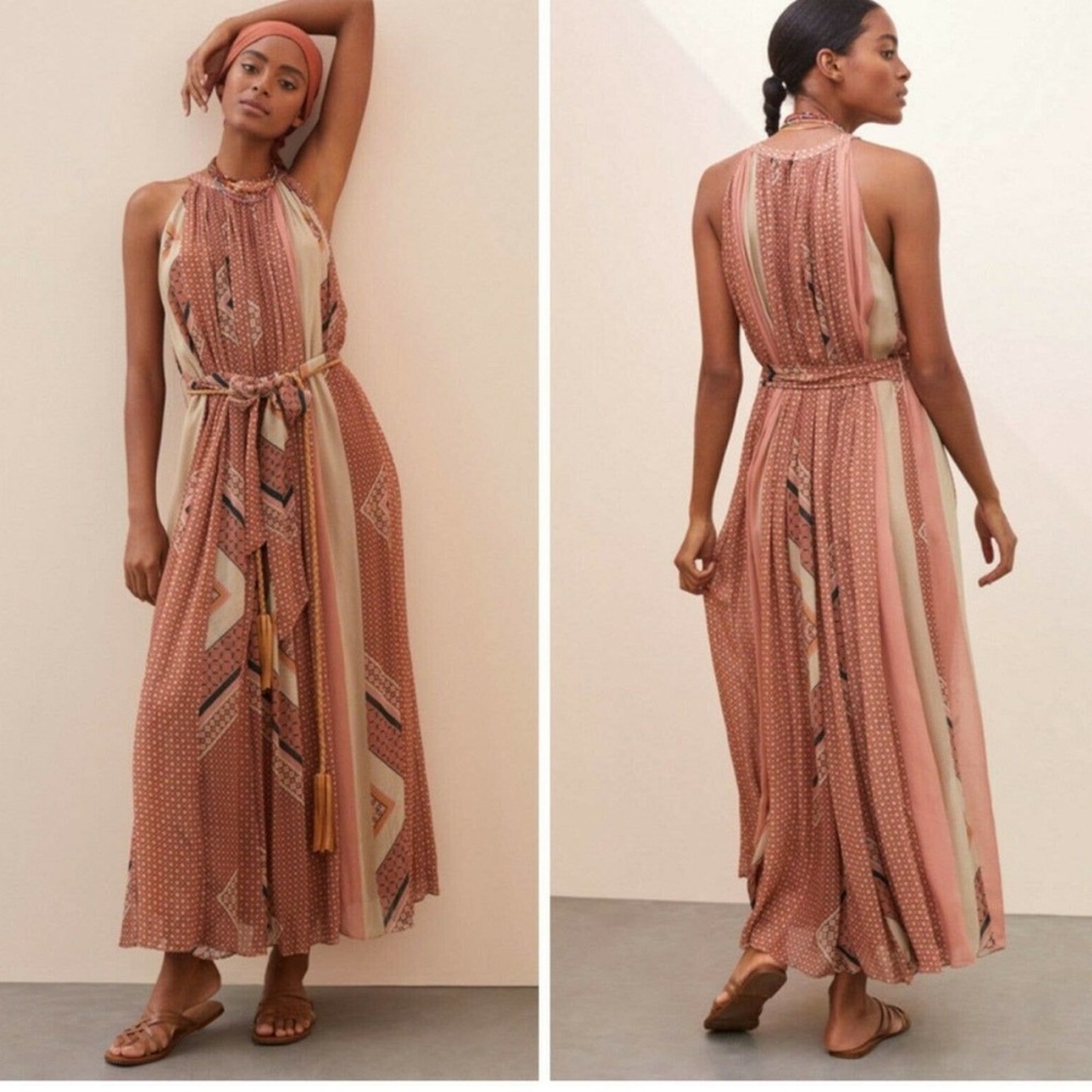 Anthropologie x Nikita Mhaisalkar Abstract Halter Boho Summer Maxi Dress